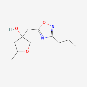 molecular formula C11H18N2O3 B13197593 5-Methyl-3-[(3-propyl-1,2,4-oxadiazol-5-yl)methyl]oxolan-3-ol 