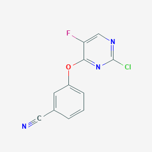 molecular formula C11H5ClFN3O B13197801 3-[(2-Chloro-5-fluoropyrimidin-4-YL)oxy]benzonitrile 