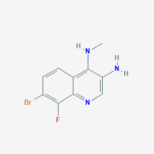 molecular formula C10H9BrFN3 B13197952 7-Bromo-8-fluoro-N4-methylquinoline-3,4-diamine 