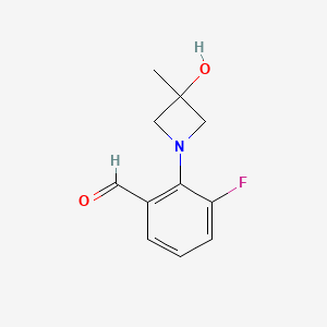 molecular formula C11H12FNO2 B13198799 3-Fluoro-2-(3-hydroxy-3-methylazetidin-1-yl)benzaldehyde 