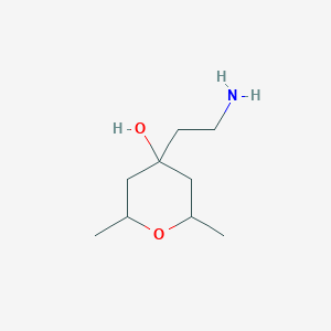 molecular formula C9H19NO2 B13198906 4-(2-Aminoethyl)-2,6-dimethyloxan-4-OL 