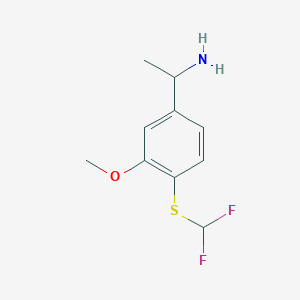 molecular formula C10H13F2NOS B13198976 1-{4-[(Difluoromethyl)sulfanyl]-3-methoxyphenyl}ethan-1-amine 