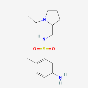 molecular formula C14H23N3O2S B13199493 5-amino-N-[(1-ethylpyrrolidin-2-yl)methyl]-2-methylbenzenesulfonamide 