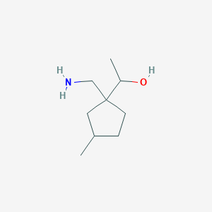 molecular formula C9H19NO B13199547 1-[1-(Aminomethyl)-3-methylcyclopentyl]ethan-1-OL 