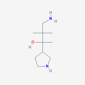 molecular formula C10H22N2O B13199648 4-Amino-3,3-dimethyl-2-(pyrrolidin-3-yl)butan-2-ol 