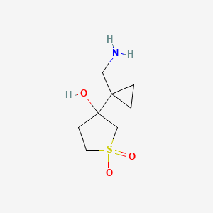 molecular formula C8H15NO3S B13199763 3-[1-(Aminomethyl)cyclopropyl]-3-hydroxy-1lambda6-thiolane-1,1-dione 