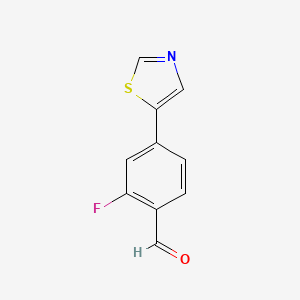 molecular formula C10H6FNOS B13200298 2-Fluoro-4-(1,3-thiazol-5-yl)benzaldehyde 