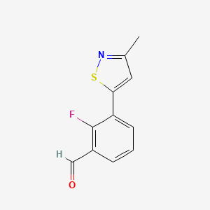 molecular formula C11H8FNOS B13200369 2-Fluoro-3-(3-methyl-1,2-thiazol-5-yl)benzaldehyde 