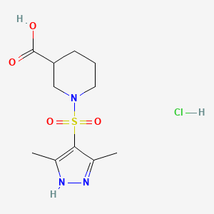 molecular formula C11H18ClN3O4S B13200503 1-[(3,5-dimethyl-1H-pyrazol-4-yl)sulfonyl]piperidine-3-carboxylic acid hydrochloride 