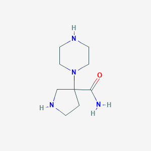 molecular formula C9H18N4O B13200912 3-(Piperazin-1-yl)pyrrolidine-3-carboxamide 