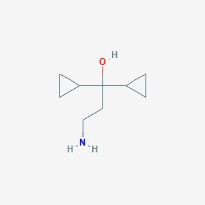 molecular formula C9H17NO B13201026 3-Amino-1,1-dicyclopropylpropan-1-ol 