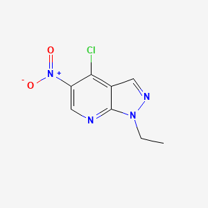 molecular formula C8H7ClN4O2 B13201028 4-Chloro-1-ethyl-5-nitro-1H-pyrazolo[3,4-b]pyridine 