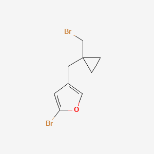 molecular formula C9H10Br2O B13203802 2-Bromo-4-{[1-(bromomethyl)cyclopropyl]methyl}furan 