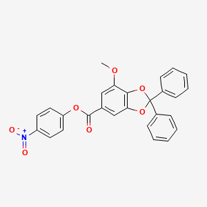 B1320561 4-Nitrophenyl 7-methoxy-2,2-diphenyl-1,3-benzodioxole-5-carboxylate CAS No. 30263-88-8