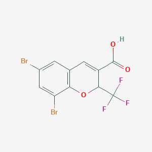 molecular formula C11H5Br2F3O3 B13209049 6,8-dibromo-2-(trifluoromethyl)-2H-chromene-3-carboxylic Acid 