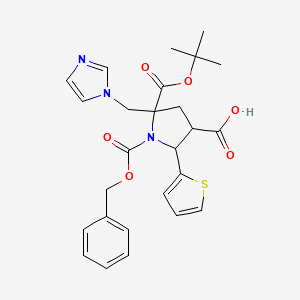 molecular formula C26H29N3O6S B13209297 1-[(Benzyloxy)carbonyl]-5-[(tert-butoxy)carbonyl]-5-[(1H-imidazol-1-yl)methyl]-2-(thiophen-2-yl)pyrrolidine-3-carboxylic acid 