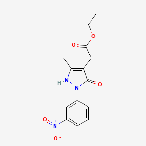 molecular formula C14H15N3O5 B13209420 Ethyl 2-[5-methyl-2-(3-nitrophenyl)-3-oxo-2,3-dihydro-1H-pyrazol-4-yl]acetate 