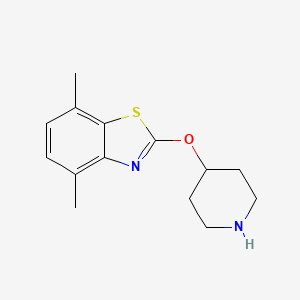 molecular formula C14H18N2OS B13209491 4,7-Dimethyl-2-(piperidin-4-yloxy)-1,3-benzothiazole 