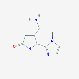 molecular formula C10H16N4O B13209542 4-(aminomethyl)-1-methyl-5-(1-methyl-1H-imidazol-2-yl)pyrrolidin-2-one 