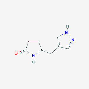 molecular formula C8H11N3O B13209659 5-[(1H-Pyrazol-4-yl)methyl]pyrrolidin-2-one 