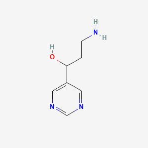 molecular formula C7H11N3O B13210257 3-Amino-1-(pyrimidin-5-yl)propan-1-ol 