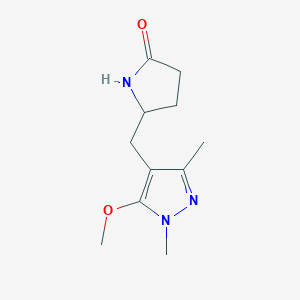 molecular formula C11H17N3O2 B13210574 5-[(5-Methoxy-1,3-dimethyl-1H-pyrazol-4-yl)methyl]pyrrolidin-2-one 