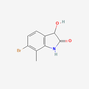 molecular formula C9H8BrNO2 B13211803 6-Bromo-3-hydroxy-7-methyl-2,3-dihydro-1H-indol-2-one 