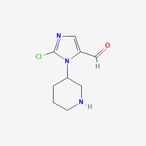 molecular formula C9H12ClN3O B13212463 2-Chloro-1-(piperidin-3-yl)-1H-imidazole-5-carbaldehyde 