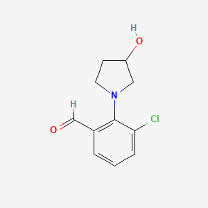 molecular formula C11H12ClNO2 B13212579 3-Chloro-2-(3-hydroxypyrrolidin-1-yl)benzaldehyde 