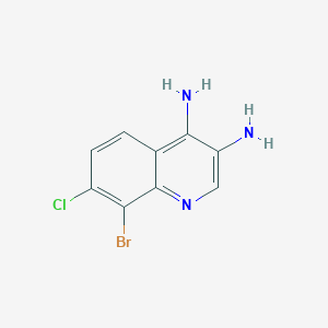 molecular formula C9H7BrClN3 B13213325 8-Bromo-7-chloroquinoline-3,4-diamine 