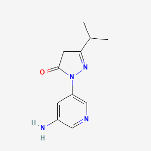 molecular formula C11H14N4O B13213522 1-(5-Aminopyridin-3-yl)-3-(propan-2-yl)-4,5-dihydro-1H-pyrazol-5-one 