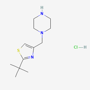 molecular formula C12H22ClN3S B13213606 2-(Tert-butyl)-4-(piperazin-1-ylmethyl)thiazole hydrochloride 