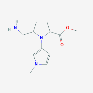 molecular formula C12H19N3O2 B13213713 Methyl 5-(aminomethyl)-1-(1-methyl-1H-pyrrol-3-yl)pyrrolidine-2-carboxylate 