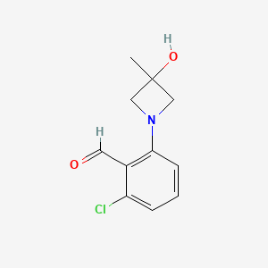 molecular formula C11H12ClNO2 B13213717 2-Chloro-6-(3-hydroxy-3-methylazetidin-1-yl)benzaldehyde 