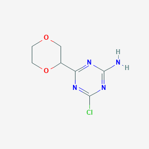 molecular formula C7H9ClN4O2 B13214554 4-Chloro-6-(1,4-dioxan-2-yl)-1,3,5-triazin-2-amine 