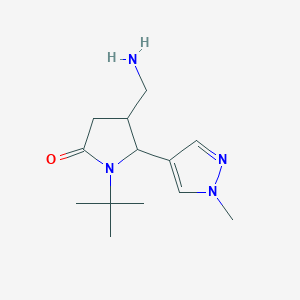 molecular formula C13H22N4O B13216002 4-(aminomethyl)-1-tert-butyl-5-(1-methyl-1H-pyrazol-4-yl)pyrrolidin-2-one 