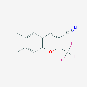 molecular formula C13H10F3NO B13216129 6,7-Dimethyl-2-(trifluoromethyl)-2H-chromene-3-carbonitrile 