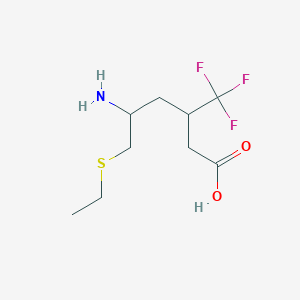 molecular formula C9H16F3NO2S B13216907 5-Amino-6-(ethylsulfanyl)-3-(trifluoromethyl)hexanoic acid 