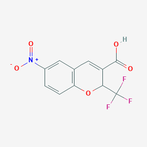 molecular formula C11H6F3NO5 B13216955 2H-1-Benzopyran-3-carboxylic acid, 6-nitro-2-(trifluoromethyl)- CAS No. 215122-43-3