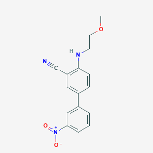 molecular formula C16H15N3O3 B13218153 2-[(2-Methoxyethyl)amino]-5-(3-nitrophenyl)benzonitrile 