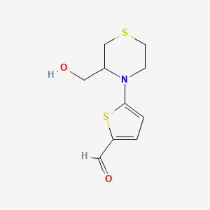 molecular formula C10H13NO2S2 B13218189 5-[3-(Hydroxymethyl)thiomorpholin-4-yl]thiophene-2-carbaldehyde 