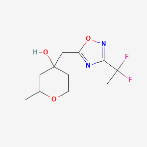 molecular formula C11H16F2N2O3 B13218221 4-{[3-(1,1-Difluoroethyl)-1,2,4-oxadiazol-5-yl]methyl}-2-methyloxan-4-ol 