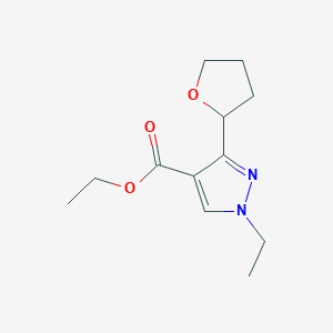 molecular formula C12H18N2O3 B13218247 Ethyl 1-ethyl-3-(oxolan-2-yl)-1H-pyrazole-4-carboxylate 