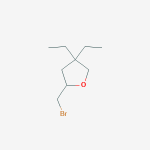 molecular formula C9H17BrO B13218305 2-(Bromomethyl)-4,4-diethyloxolane 