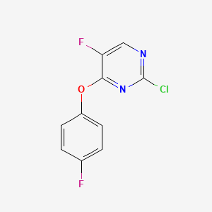 molecular formula C10H5ClF2N2O B13218405 2-Chloro-5-fluoro-4-(4-fluorophenoxy)pyrimidine 