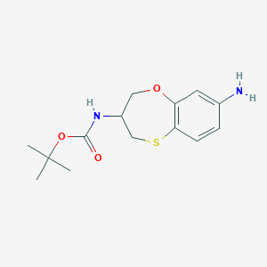 molecular formula C14H20N2O3S B13218935 tert-Butyl N-(8-amino-3,4-dihydro-2H-1,5-benzoxathiepin-3-yl)carbamate 