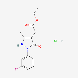 molecular formula C14H16ClFN2O3 B13219494 Ethyl 2-[2-(3-fluorophenyl)-5-methyl-3-oxo-2,3-dihydro-1H-pyrazol-4-yl]acetate hydrochloride 