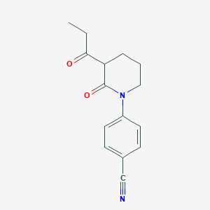 molecular formula C15H16N2O2 B13220080 4-(2-Oxo-3-propanoylpiperidin-1-yl)benzonitrile 