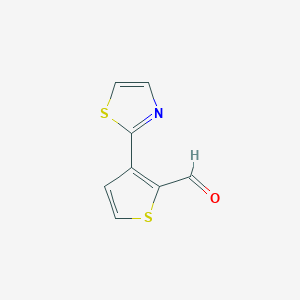 molecular formula C8H5NOS2 B13220340 3-(1,3-Thiazol-2-yl)thiophene-2-carbaldehyde 