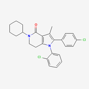 molecular formula C26H26Cl2N2O B13220389 1-(2-Chlorophenyl)-2-(4-chlorophenyl)-5-cyclohexyl-3-methyl-1H,4H,5H,6H,7H-pyrrolo[3,2-c]pyridin-4-one 